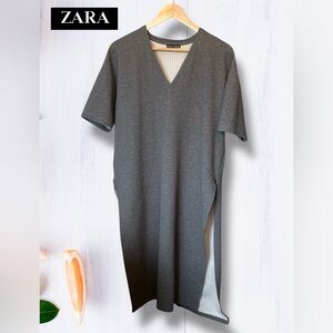 Zara Minimalist V-Neck Midi Dress in Charcoal Gray